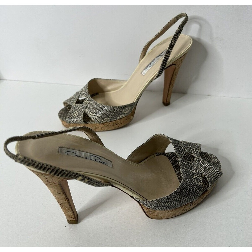 Oscar de la Renta Women Size 38.5 US 8.5 Snakeskin Sling Back 5" Heels - Picture 3 of 11